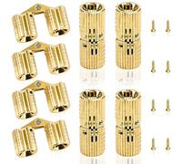 FLEXNOVA Pack of 4 Drilling Hinges, 8 mm Brass Barrel Hinge Mini Concealed Hinges Invisible Copper Barrel Casket Hinge Model Making Small 180 Degree Hinge for Wood DIY Gift Boxes