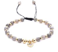 FLEXO Genuine Natural Crystal Bracelet, Round Beads with Gold Plated Studded Heart Adjustable Cord, Crystal Stone, Agate