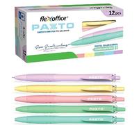 FLEXOFFICE Ballpoint Pens, Blue Ink, 0.5mm Fine Point, 12 Count Pack, Smooth Ink Pens, Ball point Pens, Assorted Body Color (FO-GELB039-Blue)