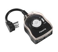 Flexoria Outdoor Timer Outlet Waterproof, 24 Hour Mechanical Plug in Light Timer, 2 Grounded Outlets for Halloween and Christmas Decorations, 15A 1/2 HP, ETL Listed
