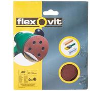 Flexovit 63642526396 Hook & Loop Sanding Discs 150mm Medium 80g Pack of 6