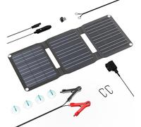 FlexSolar 15W Foldable Solar Panel Trickle Charger Maintainer Kits - 12V DC & USB Output with Built-in Controller Includes Cigarette Lighter, Alligator Clips, O-Rings,OBDII Connector for Car, Truck