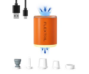 FLEXTAILGEAR Portable Air Pump, Electric Vacuum Bag Pump with 3 Level Camping Light, 1600mAh Battery, 4kPa, High Flow 180L/min, Fast In/Deflating for Sleeping Pad, Air Bed Mattress, Pool Float, Orange