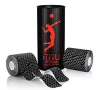 FLEXU Kinesiology Tape: 40 Wide Pre-Cut Y-Shape Strips (3" x 10") - Ideal for Lower Back, Shoulders, and Knees. Provides Muscle & Joint Support .(Black)
