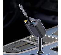 Flexy Living Retractable Car Charger Cigarette Lighter USB Charger Type C to Lightning Converter USB & Type C Ports Voltage Display, 120W Fast Car Charger For Samsung and iPhone