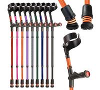 Flexyfoot Shock Absorbing Comfy Grip Double Adjustable Crutch - Improves Safety, Improves Grip, Reduces Shocks & Jarring - Left Handed - Orange