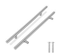 Flexzion 10 Pack Kitchen Cabinet Handles Silver Drawer Pulls 14 inch, 8.7 inch Hole Center, Stainless Steel T Bar with Satin Brushed Nickel, Hardware for Kitchen Cupboard Door Bathroom Furniture