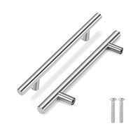 Flexzion 10 Pack Kitchen Cabinet Handles Silver Drawer Pulls 7 inch, 5 inch Hole Center, Stainless Steel T Bar with Satin Brushed Nickel, Hardware for Kitchen Cupboard Door Bathroom Furniture