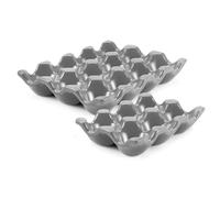Flexzion 12 + 6 Cups Ceramic Egg Holder for Fridge - 18 Porcelain Egg Tray Container Keeper Storage Organizer Decorative Serving Stand Serveware for Refrigerator Countertop Display Kitchen (Gray)
