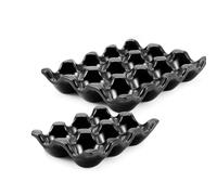 Flexzion 12 + 6 Cups Ceramic Egg Holder for Fridge - 18 Porcelain Egg Tray Container Keeper Storage Organizer Decorative Serving Stand Serveware for Refrigerator Countertop Display Kitchen (Black)