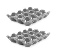 Flexzion 12-Cup Ceramic Egg Holder - One Dozen Porcelain Egg Tray Container Keeper Storage Organizer Decorative Serving Stand Serveware for Refrigerator Countertop Display Kitchen (Gray, 2 Pack)