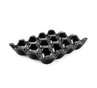 Flexzion 12 Cup Ceramic Egg Tray - Whole Dozen Porcelain Egg Holder Container Storage Organizer Decorative Serving Stand Serveware for Refrigerator Countertop