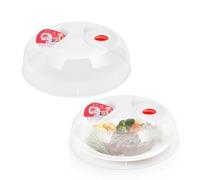 Flexzion 2 Pack 10 Inch Small Microwave Splatter Cover - BPA-Free Anti-Splatter Microwave Cover with Adjustable Steam Vent, Dishwasher Safe, Transparent Plastic Food Covers for Microwave Cooking
