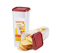 Flexzion 2 Pack Airtight Bread Container With Lid - Clear Storage Box for Homemade Loaves, BPA-Free Space-Saving & Durable Plastic Dispenser, Red