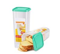Flexzion 2 Pack Airtight Bread Container With Lid - Clear Storage Box for Homemade Loaves, BPA-Free Space-Saving & Durable Plastic Dispenser, Green