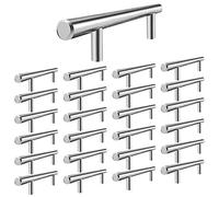 Flexzion 25 Pack Kitchen Cabinet Handles Silver Drawer Pulls 16 inch, 10 inch Hole Center, Stainless Steel T Bar with Satin Brushed Nickel, Hardware for Kitchen Cupboard Door Bathroom Furniture