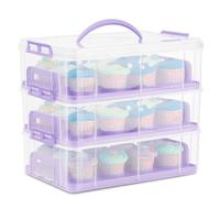Flexzion 36 Cupcake Carrier 3 Tier Stackable Storage Container Collapsible Cake Carrier with Lid and Handle, Reusable Rectangular Plastic Dessert Travel Container, Display Holder Transport Box