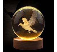Flexzion 3D Bird Crystal Ball Night Light - LED Light Hologram Glass Lamp w/Solid Wood Base, USB Powered Crystal Ball Lamp w/Adjustable Brightness for Home Decor Display Gift, 3.15 inch (80mm)
