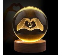 Flexzion 3D Love Crystal Ball Night Light - LED Light Hologram Glass Lamp w/Solid Wood Base, USB Powered Crystal Ball Lamp w/Adjustable Brightness for Home Decor Display Gift, 3.15 inch (80mm)