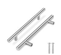 Flexzion 5 Pack Kitchen Cabinet Handles Silver Drawer Pulls 10 inch, 6.3 inch Hole Center, Stainless Steel T Bar with Satin Brushed Nickel, Hardware for Kitchen Cupboard Door Bathroom Furniture