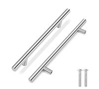 Flexzion 5 Pack Kitchen Cabinet Handles Silver Drawer Pulls 12 inch, 7.5 inch Hole Center, Stainless Steel T Bar with Satin Brushed Nickel, Hardware for Kitchen Cupboard Door Bathroom Furniture