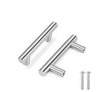 Flexzion 5 Pack Kitchen Cabinet Handles Silver Drawer Pulls 4 inch, 2.5 inch Hole Center, Solid Stainless Steel T Bar with Satin Brushed Nickel, Hardware for Kitchen Cupboard Door Bathroom Furniture