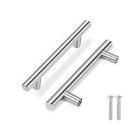 Flexzion 5 Pack Kitchen Cabinet Handles Silver Drawer Pulls 6 inch, 3.7 inch Hole Center, Stainless Steel T Bar with Satin Brushed Nickel, Hardware for Kitchen Cupboard Door Bathroom Furniture