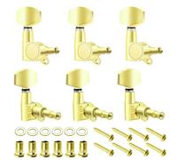 Flexzion Acoustic Guitar Tuning Pegs - 3x3 Chrome Finish Acoustic and Electric Guitar Tuner Pegs - 6 Pieces Locking Keys String Tuner Machine Heads Knobs Replacement, Gold