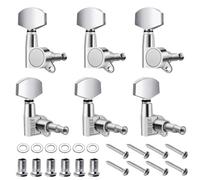 Flexzion Acoustic Guitar Tuning Pegs - 3x3 Chrome Finish Acoustic and Electric Guitar Tuner Pegs - 6 Pieces Locking Keys String Tuner Machine Heads Knobs Replacement, Silver