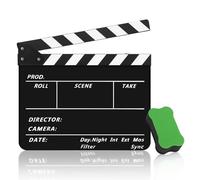 Flexzion Acrylic Plastic Clapboard Director's Clapper Board Dry Erase Cut Action Scene Slateboard for Hollywood Camera Film Studio Home Movie Video 10x12 with Black/White Sticks