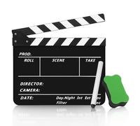 Flexzion Acrylic Plastic Clapboard Director's Clapper Board Dry Erase Cut Action Scene Slateboard for Hollywood Camera Film Studio Home Movie Video 10x12 with Black/White Sticks