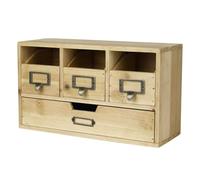 Flexzion Apothecary Cabinet with 4 Drawers - Vintage Natural Wood Desktop Organizer for Home & Office Supplies - Tabletop Wooden Storage for Catalog, Card, Jewelry, Makeup, Craft & Tools