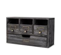 Flexzion Apothecary Cabinet with 4 Drawers - Vintage Rustic Wood Desktop Organizer for Home & Office Supplies - Tabletop Wooden Storage for Catalog, Card, Jewelry, Makeup, Craft & Tools