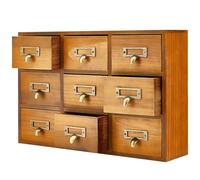 Flexzion Apothecary Cabinet with Drawers - 9 Vintage Apothecary Drawers Desktop Organizer for Home & Office - Wooden Tabletop Library Card Catalog Cabinet Storage for Jewelry, Makeup & Tools, Brown