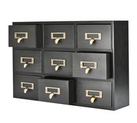 Flexzion Apothecary Cabinet with Drawers - 9 Vintage Apothecary Drawers Desktop Organizer for Home & Office - Wooden Tabletop Library Card Catalog Cabinet Storage for Jewelry, Makeup & Tools, Black