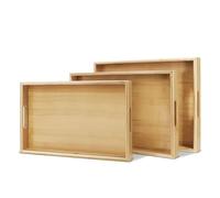 Flexzion Bamboo Trays for Serving Food - 3 Pack Bamboo Wooden Serving Trays with Handles - Rectangular Bamboo Food Tray Set (Large, Medium, Small) for Breakfast, Lunch, Dinner, Snack, Party, Bed