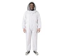 Flexzion Bee Keeper Suit Sting Proof Beekeeper Gear for Men & Women - White Cotton Full Body Protection & Hornet Protective Suit with Ventilated Round Hood, Unisex Adult Medium