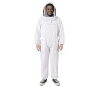 Flexzion Bee Suit - Full Body Beekeeper Suit for Men & Women, Bee Suits for Men Sting Proof, Cotton Beekeeping Suit with Ventilated Veil Hood, Elastic Cuffs, White (Medium)
