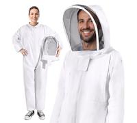 Flexzion Beekeeper Suit - Full Body Sting Proof Bee Suit with Ventilated Veil Hood - Protective Bee Suits for Men Women Outfit - Beginner & Professional Bee Keepers, M White