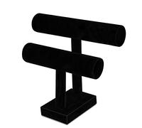 Flexzion Black Velvet Hovering 2 Tier T-bar Jewelry Stand Display Storage Store Rack - Removable Necklace Bracelet Earring Bangle Pendants Anklet Tower Watch Key Holder Organizer For Women Men Girl