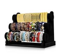 Flexzion Black Velvet Hovering 3 Tier T-bar Jewelry Stand Display Storage Store Rack - Removable Necklace Bracelet Earring Bangle Pendants Anklet Tower Watch Key Holder Organizer For Women Men Girl