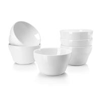 Flexzion Bouillon Cup and Soup Bowls 8 oz - Porcelain 8 Ounce Small Dessert Bowls, Dipping Sauce Bowl, Set of 6, Microwave and Dishwasher Safe, White