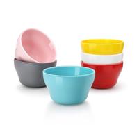 Flexzion Bouillon Cup and Soup Bowls 8 oz - Porcelain 8 Ounce Small Dessert Bowls, Dipping Sauce Bowl, Set of 6, Microwave and Dishwasher Safe, Multi Color