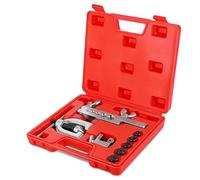 Flexzion Brake Line Flaring Tool Kit with Tubing Cutter & Case, 45° Single & Double Flare Tool for Brake Lines, Copper, Aluminum, Brass, Magnesium & Soft Steel, 5 Adapters for 1/8"-5/8" Tubing