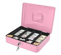 Flexzion Cash Box with Money Tray and Lock - Metal Cash Box for Small Businesses, 9-Compartment Pink Money Box with Removable Tray and Key, Portable Storage for Checks and Coins