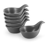 Flexzion Ceramic Dipping Bowls, Small Bowls for Dipping with Handle, Condiment Cups Soy Sauce Dish, Porcelain Ramekins, Sauce Holders, Containers for Small Side Dishes Dips - 3 oz, Set of 6, Gray
