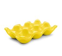 Flexzion Ceramic Egg Holder for Fridge - 6 Cups Egg Tray Half Dozen Porcelain Container Keeper Storage Organizer Decorative Serving Dish Serveware for Refrigerator Countertop Display Kitchen (Yellow)