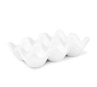 Flexzion Ceramic Egg Holder for Fridge - 6 Cups Egg Tray Half Dozen Porcelain Container Keeper Storage Organizer Decorative Serving Dish Serveware for Refrigerator Countertop Display Kitchen (White)