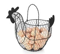 Flexzion Chicken Egg Basket for Collecting Eggs, Small Wire Egg Collecting Basket with Handle for Eggs, Fruits, Vegetables, Farmhouse Rustic Style Chicken Basket Decor for Kitchen Countertop, Black