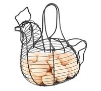 Flexzion Chicken Egg Basket for Collecting Eggs, Small Wire Egg Collecting Basket with Handle for Eggs, Fruits, Vegetables, Farmhouse Rustic Style Chicken Basket Decor for Kitchen Countertop, Black